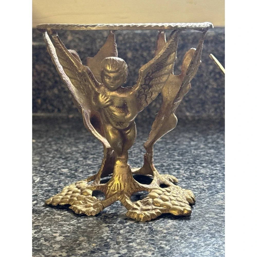 Antique Vintage‎ Brass Angels Cherubs Playing Instruments Vase Bowl Holder